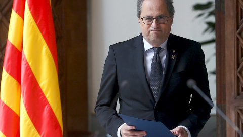 29/01/2020.- El presidente de la Generalitat, Quim Torra, durante la declaración institucional en el Palau de la Generalitat. / EFE - QUIQUE GARCÍA 29/01/2020.- El presidente de la Generalitat, Quim Torra, durante la declaración institucional en el Palau de la Generalitat. / EFE - QUIQUE GARCÍA