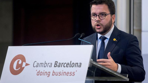 19/09/2018.- El vicepresidente de la Generalitat, Pere Aragonès, pronuncia la conferencia ''La economía catalana: presente y retos de futuro'', hoy en Barcelona dentro del "Dinars Cambra", una serie de almuerzos organizados por la Cámara de Comercio. E 19/09/2018.- El vicepresidente de la Generalitat, Pere Aragonès, pronuncia la conferencia ''La economía catalana: presente y retos de futuro'', hoy en Barcelona dentro del "Dinars Cambra", una serie de almuerzos organizados por la Cámara de Comercio. E
