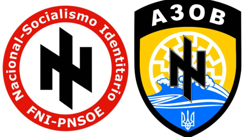 Los emblemas del FNI-PNSOE y el Batallón Azov. Los emblemas del FNI-PNSOE y el Batallón Azov.