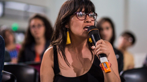 Ana Lucía Ixchiú Hernández en un encuentro de defensoras en Argentina Ana Lucía Ixchiú Hernández en un encuentro de defensoras en Argentina