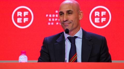 19/05/22. El presidente de la Real Federación Española de Fútbol, Luis Rubiales, durante una rueda de prensa en Madrid, a 20 de abril de 2022. 19/05/22. El presidente de la Real Federación Española de Fútbol, Luis Rubiales, durante una rueda de prensa en Madrid, a 20 de abril de 2022.