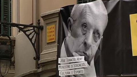 Pancarta en Via Laietana 'agradeciendo' sus palabras a Wert Pancarta en Via Laietana 'agradeciendo' sus palabras a Wert