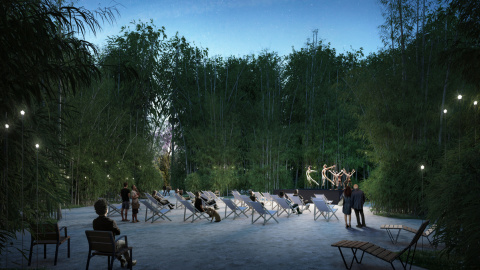 Render de l'Àgora sensorial projectada a la plaça de les Glòries. Render de l'Àgora sensorial projectada a la plaça de les Glòries.