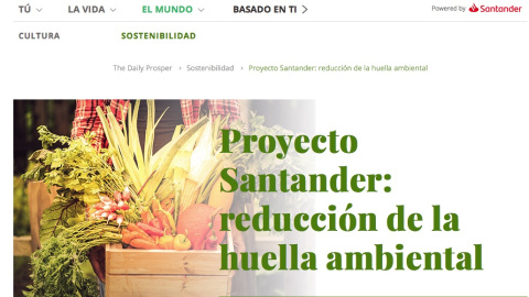 Imagen del post de Thedailyprosper.con que explica el proyecto de reducción de la huella ambiental del Grupo Santander en todo el mundo