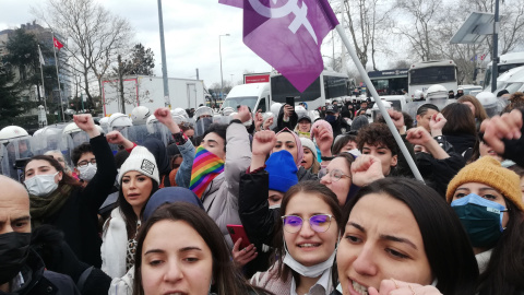 Organizaciones feministas en un acto por el Convenio de Estambul (Estambul).