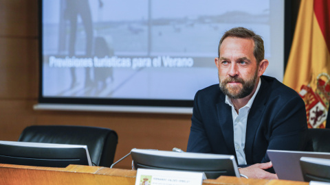 El secretario de Estado de Turismo, Fernando Valdés, durante su intervención para presentar los datos de perspectivas turísticas para el verano 2022. EFE/ Luis Millán El secretario de Estado de Turismo, Fernando Valdés, durante su intervención para presentar los datos de perspectivas turísticas para el verano 2022. EFE/ Luis Millán