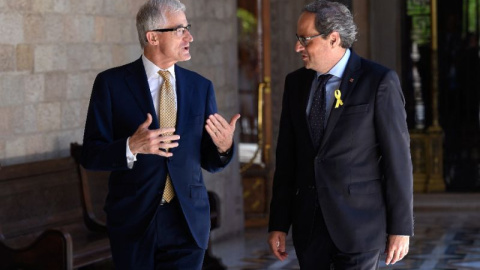 El ministro-presidente de Flandes, Geert Bourgeois, y el presidente de la Generalitat, Quim Torra - (AFP/Lluis Gene) El ministro-presidente de Flandes, Geert Bourgeois, y el presidente de la Generalitat, Quim Torra - (AFP/Lluis Gene)
