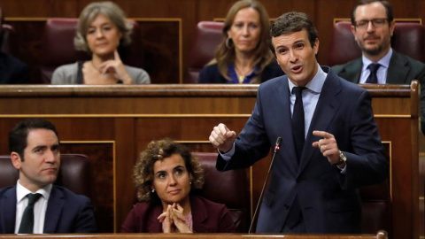 El presidente del Partido Popular Pablo Casado, en sesión de control en el Congreso de los Diputados.- EFE/Juan Carlos Hidalgo El presidente del Partido Popular Pablo Casado, en sesión de control en el Congreso de los Diputados.- EFE/Juan Carlos Hidalgo
