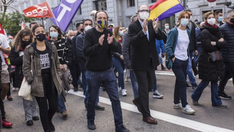El candidato de Unidas Podemos a la Presidencia de la Comunidad de Madrid, Pablo Iglesias (2i); el candidato del PSOE, Ángel Gabilondo (3i); la candidata de Más Madrid, Mónica García (2d), y la 'número 2' del PSOE para las elecciones a la Asamblea de El candidato de Unidas Podemos a la Presidencia de la Comunidad de Madrid, Pablo Iglesias (2i); el candidato del PSOE, Ángel Gabilondo (3i); la candidata de Más Madrid, Mónica García (2d), y la 'número 2' del PSOE para las elecciones a la Asamblea de