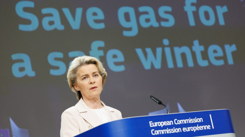 26/07/2022. La presidenta de la Comisión Europea, Ursula Von der Leyen, durante el acto de presentación de 'Ahorra gas para un invierno seguro', en Bruselas, a 20 de julio de 2022. 26/07/2022. La presidenta de la Comisión Europea, Ursula Von der Leyen, durante el acto de presentación de 'Ahorra gas para un invierno seguro', en Bruselas, a 20 de julio de 2022.