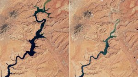 Imágenes de la NASA muestran cómo la sequía está haciendo desaparecer el lago de 'El planeta de los simios' Imágenes de la NASA muestran cómo la sequía está haciendo desaparecer el lago de 'El planeta de los simios'