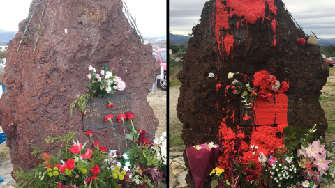 Ataque con pintura rojo al monumento a las víctimas del franquismo en el cementerio de El Salvador, en Oviedo. Ataque con pintura rojo al monumento a las víctimas del franquismo en el cementerio de El Salvador, en Oviedo.