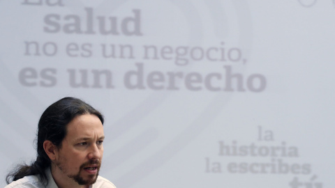 12/04/2019 - El candidato de Unidas Podemos, Pablo Iglesias, durante la reunión celebrada por su partido con colectivos del ámbito de la sanidad en la Fundación del Diario Madrid. EFE/Javier Lizón