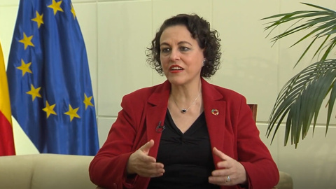La ministra de Trabajo, Magdalena Valerio, durante la entrevista con 'Público'. La ministra de Trabajo, Magdalena Valerio, durante la entrevista con 'Público'.