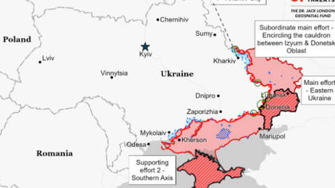 Situación de los diferentes frentes de la invasión rusa de Ucrania a 28 de agosto de 2022.