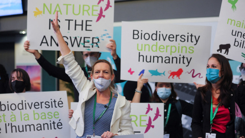 Miembros de WWF protestan durante la COP15 en Montreal. -REUTERS / Christinne Muschi Miembros de WWF protestan durante la COP15 en Montreal. -REUTERS / Christinne Muschi