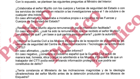 Fragmento de las preguntas presentadas por ERC al Gobierno sobre el francotirador de Terrassa. Fragmento de las preguntas presentadas por ERC al Gobierno sobre el francotirador de Terrassa.