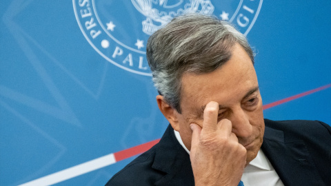 El primer ministro italiano, Mario Draghi, ofrece una rueda de prensa en el Palacio Chigi. El primer ministro italiano, Mario Draghi, ofrece una rueda de prensa en el Palacio Chigi.