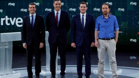 Pablo Casado, Pedro Sánchez, Albert Rivera y Pablo Iglesias en el debate a cuatro en RTVE. /REUTERS Pablo Casado, Pedro Sánchez, Albert Rivera y Pablo Iglesias en el debate a cuatro en RTVE. /REUTERS