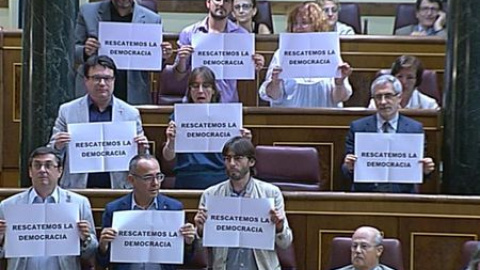 Izquierda Plural pide con carteles en el Congreso un rescate a la democracia Izquierda Plural pide con carteles en el Congreso un rescate a la democracia