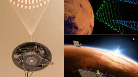 El módulo de aterrizaje de InSight desplegará un paracaídas durante el descenso. Los datos de su llegada a la superficie marciana los retransmitirá a la Tierra casi en tiempo real los pequeños satélites MarCO A y B. / NASA El módulo de aterrizaje de InSight desplegará un paracaídas durante el descenso. Los datos de su llegada a la superficie marciana los retransmitirá a la Tierra casi en tiempo real los pequeños satélites MarCO A y B. / NASA
