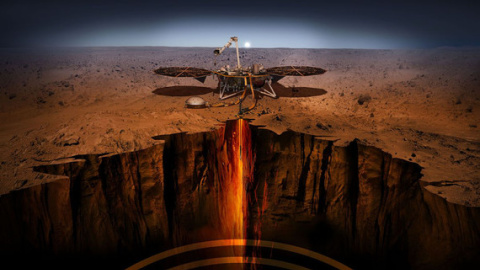 Ilustración del módulo de aterrizaje InSight investigando las profundidades de Marte. / NASA Ilustración del módulo de aterrizaje InSight investigando las profundidades de Marte. / NASA