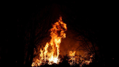 LABARES (ASTURIAS), 03/03/2019.- Imagen del incendio en los alrededores de Labares. Un total de 77 incendios se encuentran activos en Asturias, contra los que luchan unas 200 personas, a las que se sumarán mañana, lunes, otro centenar aportado por la ad
