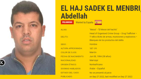 Abdellah El Haj Sadek El Menbri, conocido como el Messi del hachís, ha engrosado la lista de los fugitivos peligrosos más buscados de la UE. Abdellah El Haj Sadek El Menbri, conocido como el Messi del hachís, ha engrosado la lista de los fugitivos peligrosos más buscados de la UE.