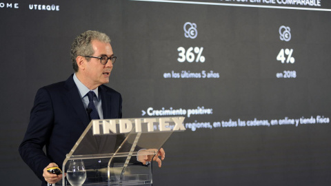 El presidente ejecutivo de Inditex, Pablo Isla, durante la presentación de resultados de 2018. E.P./M. Dylan El presidente ejecutivo de Inditex, Pablo Isla, durante la presentación de resultados de 2018. E.P./M. Dylan
