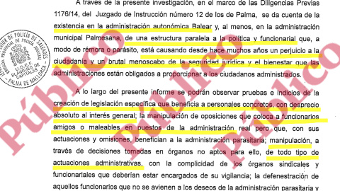 Fragmento del comienzo del informe del Grupo de Blanqueo de la UDEF sobre dos décadas de mafia del PP en Baleares. Fragmento del comienzo del informe del Grupo de Blanqueo de la UDEF sobre dos décadas de mafia del PP en Baleares.
