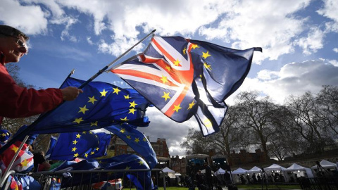 Un manifestante anti brexit participa en una protesta en el exterior del Parlamento en Londres. - EFE Un manifestante anti brexit participa en una protesta en el exterior del Parlamento en Londres. - EFE