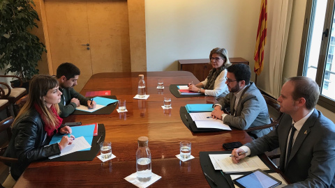 La primera reunió entre Catalunya en Comú Podem i el Govern per abordar els pressupostos del 2019. EUROPA PRESS. La primera reunió entre Catalunya en Comú Podem i el Govern per abordar els pressupostos del 2019. EUROPA PRESS.