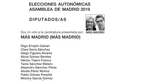 Las papeletas de Más Madrid para las elecciones municipales y autonómicas del 26 de mayo | Más Madrid Las papeletas de Más Madrid para las elecciones municipales y autonómicas del 26 de mayo | Más Madrid