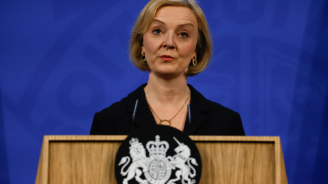 Liz Truss, primera ministra británica, en una conferencia sobre economía en Downing Street, en Londres. Liz Truss, primera ministra británica, en una conferencia sobre economía en Downing Street, en Londres.