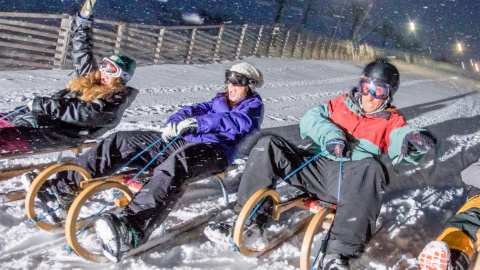 Descenso nocturno en trineo en la estación de Formigal.