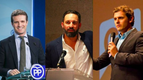 Casado, Abascal y Rivera convocaron y posaron juntos en la manifestación de la derecha en Colón. Casado, Abascal y Rivera convocaron y posaron juntos en la manifestación de la derecha en Colón.