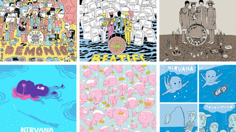 Arriba, 'Sgt. Pepper', de The Beatles. Abajo, 'Never Mind', de Nirvana. Arriba, 'Sgt. Pepper', de The Beatles. Abajo, 'Never Mind', de Nirvana.