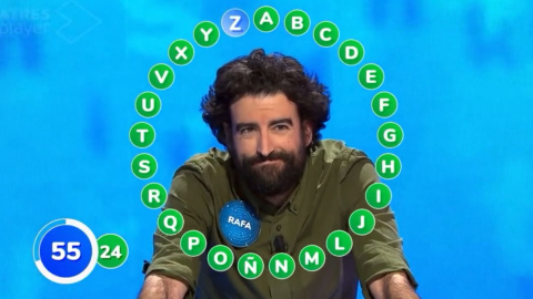 Captura de pantalla de Rafa, ganador del mayor premio de la historia de Pasapalabra, durante el rosco. Captura de pantalla de Rafa, ganador del mayor premio de la historia de Pasapalabra, durante el rosco.