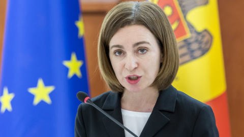 La presidenta de Moldavia, Maia Sandu, interviene en una rueda de prensa La presidenta de Moldavia, Maia Sandu, interviene en una rueda de prensa