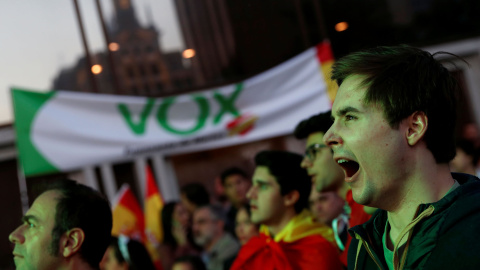 Votantes de Vox esperan los resultados electorales en Madrid. REUTERS/Susana Vera