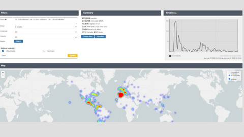Distribución temporal y geográfica de tuits.