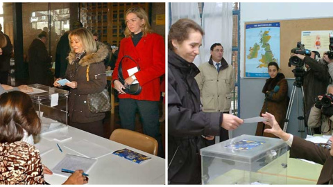 Las infantas Cristina y Elena ejercieron su derecho al voto en el referéndum sobre el Tratado para la Constitución europea.  Foto: ÁNGEL DÍAZ / ALBERTO ESTÉVEZ (EFE)