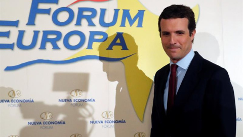 El líder del PP, Pablo Casado, durante un desayuno informativo organizado por Nueva Economía Fórum, este lunes en Madrid, donde presenta a la candidata del PP a la Presidencia de la Comunidad de Madrid, Isabel Díaz Ayuso. EFE/Zipi El líder del PP, Pablo Casado, durante un desayuno informativo organizado por Nueva Economía Fórum, este lunes en Madrid, donde presenta a la candidata del PP a la Presidencia de la Comunidad de Madrid, Isabel Díaz Ayuso. EFE/Zipi