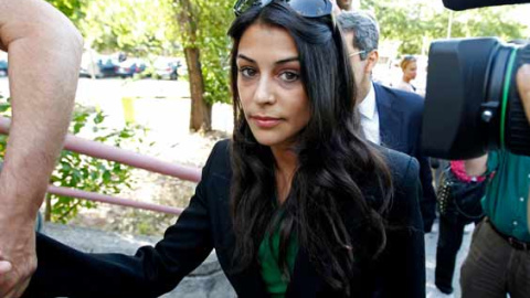 La actriz Sara Casasnovas, a su llegada al juicio tras ser atacada por un hombre con una ballesta. EFE