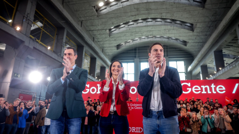 12/04/2023. Pedro Sánchez presenta a Reyes Maroto, como candidata a la alcaldía de Madrid, junto al secretario general de los socialistas madrileños, Juan Lobato, en La Nave, a 4 de febrero de 2023, en Madrid. 12/04/2023. Pedro Sánchez presenta a Reyes Maroto, como candidata a la alcaldía de Madrid, junto al secretario general de los socialistas madrileños, Juan Lobato, en La Nave, a 4 de febrero de 2023, en Madrid.