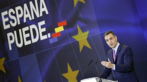 El presidente del Gobierno, Pedro Sánchez, durante su intervención en el Museo de las Ciencias de Valencia donde presenta el Plan de Recuperación, Transformación y Resiliencia de la Economía española, que pretende impulsar una nueva moderni