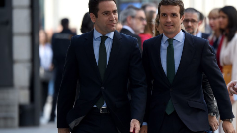 El líder del Partido Popular, Pablo Casado, llega a la primera sesión plenaria de la cámara baja del parlamento. PIERRE-PHILIPPE MARCOU / AFP