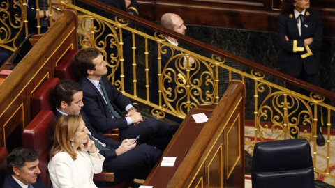 Pablo Casado, Teodoro García Egea, y Ana Pastor. Javier Lizón / AFP