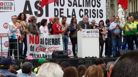 Cándido Mández (UGT) durante su discurso en la movilización en Madrid./ JORGE OTERO