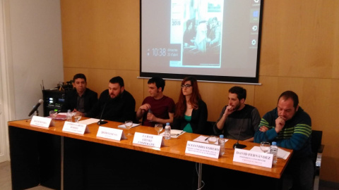 Imagen de la rueda de prensa en el Colegio de Periodistas de Catalunya./ L. S. Imagen de la rueda de prensa en el Colegio de Periodistas de Catalunya./ L. S.